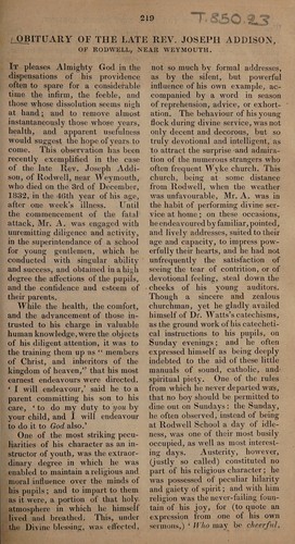 Obituary of the late Rev. Joseph Addison, of Rodwell, near Weymouth