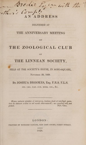 An address delivered at the anniversary meeting of the Zoological Club of the Linnean Society