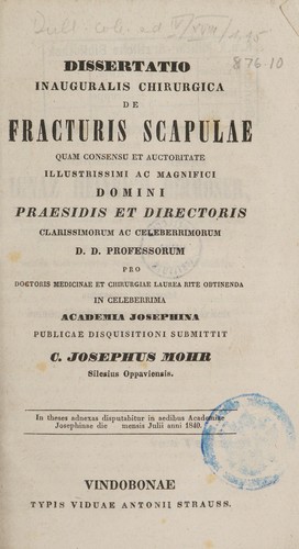 Dissertatio inauguralis chirurgica de fracturis scapulae