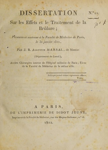 Dissertation sur les effets et le traitement de la brûlure