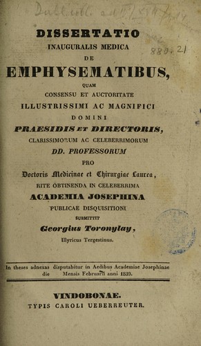 Dissertatio inauguralis medica de emphysematibus