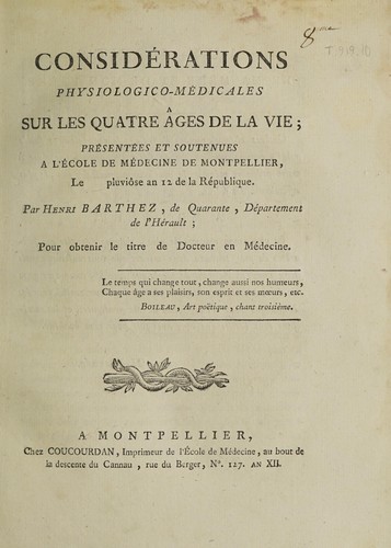 Considérations physiologico-médicales sur les quatre âges de la vie