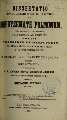 Dissertatio inauguralis medica-pract. de emphysemate pulmonum