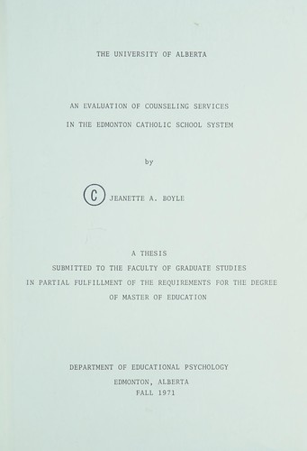 An evaluation of counseling services in the Edmonton Catholic school system