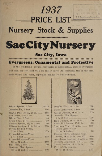 1937 price list, of nursery stock & supplies