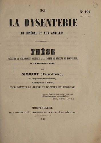 De la dysenterie au Sénégal et aux Antilles