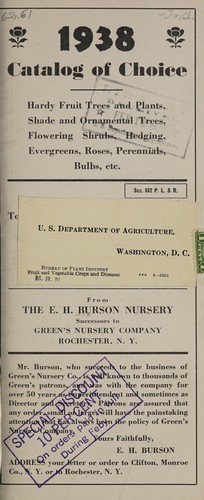 1938 catalog of choice hardy fruit trees and plants, shade and ornamental trees, flowering shrubs, hedging, evergreens, roses, perennials, bulbs, etc
