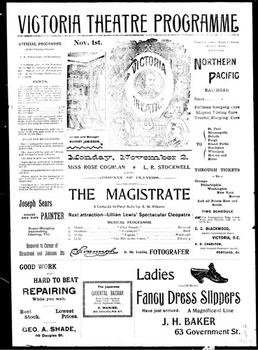 Victoria Theatre programme, Nov. 1st