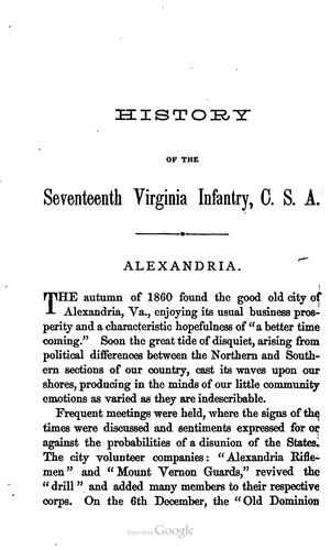 History Of The Seventeenth Virginia Infantry, C.S.A.