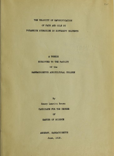 The velocity of saponification of fats and oils by potassium hydroxide in different solvents