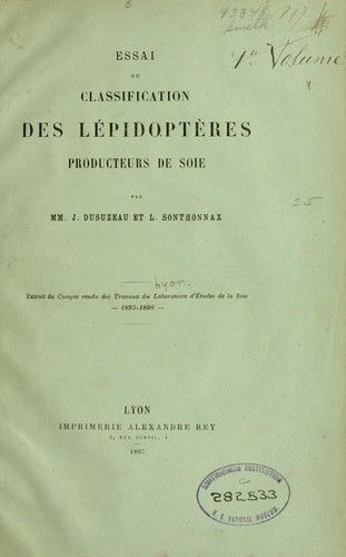 Essai de classification des lépidoptères producteurs de soie