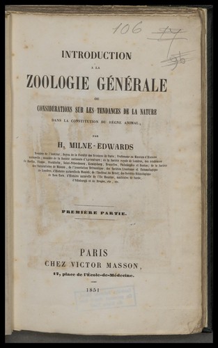 Introduction á la zoologie générale