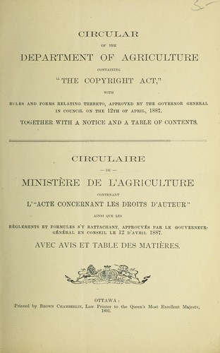 Circular of the Department of Agriculture containing "The Copyright Act"