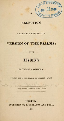 A Selection from Tate and Brady's version of the Psalms