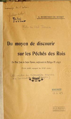 Du moyen de discourir sur les péchés des rois ...
