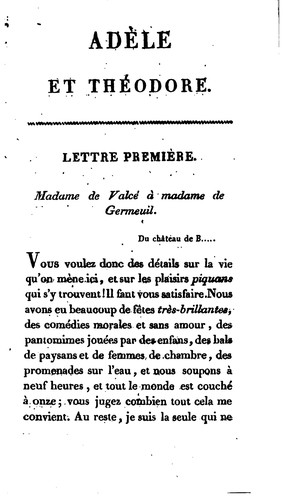 Adèle et Théodore, ou, Lettres sur l'éducation