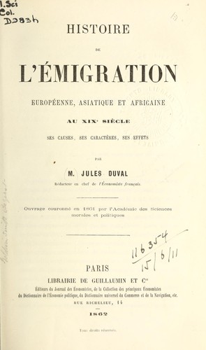 Histoire de l'émigration, Européenne, Asiatique et Africaine, au XIXe siècle