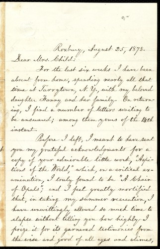 [Letter to] Dear Mrs. Child