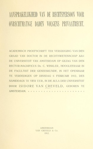 Aansprakelijheid Van de Rechtspersoon voor Onrechtmatige Daden Volgens Privaatrecht.