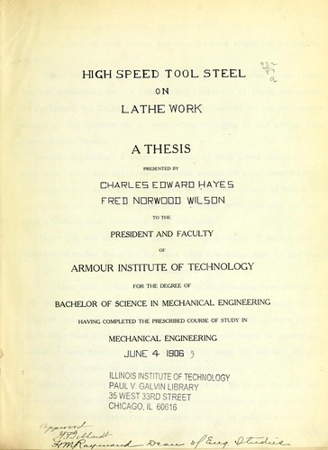 High speed tool steel on lathe work