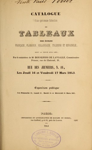Catalogue d'une précieuse collection de tableaux des écoles française, flamande, hollandaise, italienne et espagnole