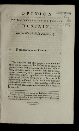Opinion du représentant du peuple Dessaix sur la liberté de la presse.