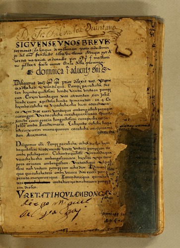 Siguense unos breves sermones en la lengua de michuacan para cada domingo del ano fundados sobre un thema aunque por diversas materias