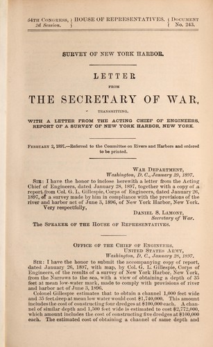 Letter from the Secretary of War transmitting, with a letter from the acting Chief of Engineers, report of a survey of New York Harbor, New York