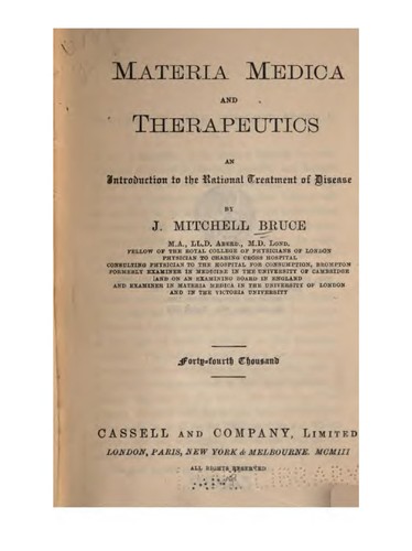 Materia medica and therapeutics: An Introduction to the Rational Treatment of Disease