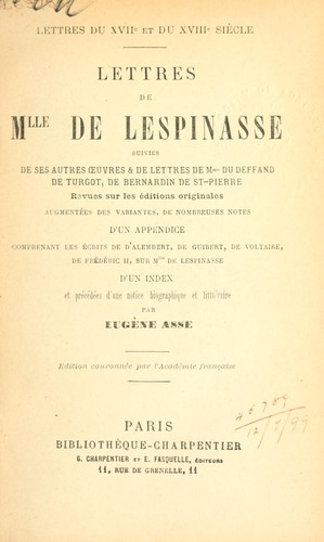 Lettres de Mlle de Lespinasse