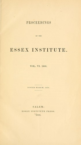 Proceedings of the Essex Institute