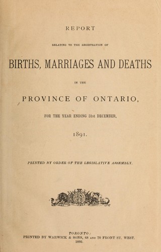 PROVINCE OF ONTARIO - VITAL STATISTICS