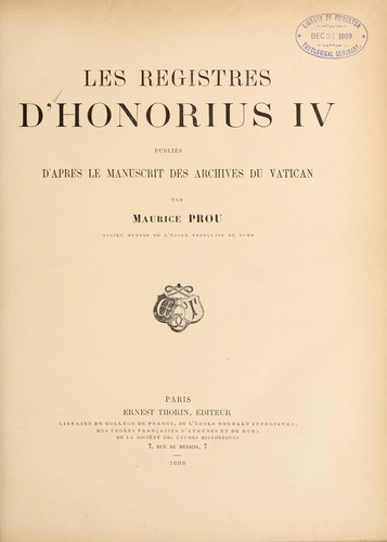 Les registres d'Honorius IV