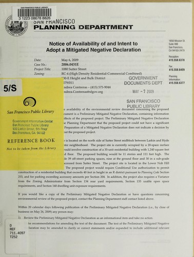 Notice of availability of and intent to adopt a mitigated negative declaration