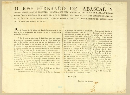 D. Jose Fernando de Abascal y Sousa, marques de la Concordia Española del Perú