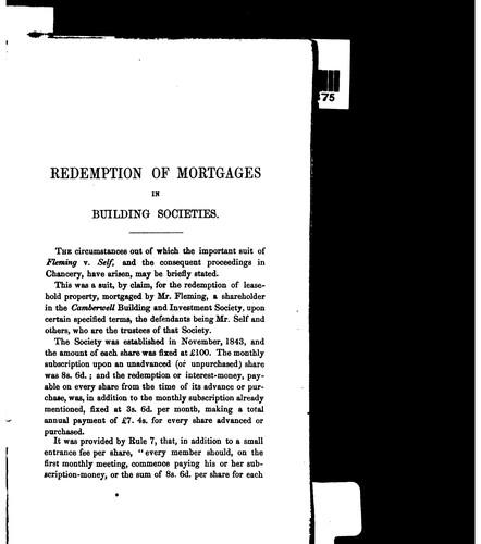 Redemption of Mortgages in Building Societies: The Judgment of the Lord Chancellor Considered in ...