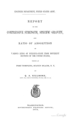 Report on the Compressive Strength, Specific Gravity, and Ration of Absorption of the Various ...