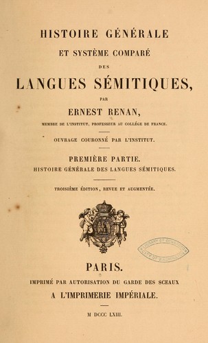 Histoire générale et système comparé des langues sémitiques
