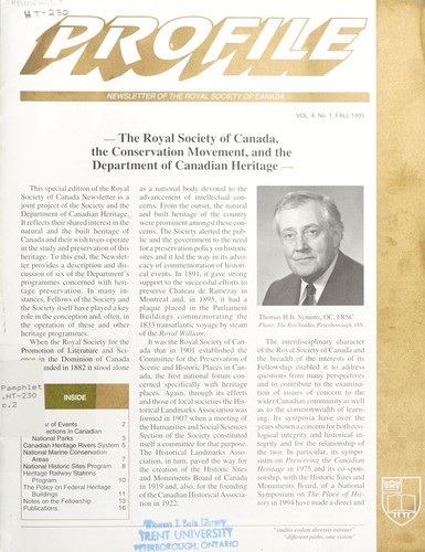 Profile: Newsletter of the Royal Society of Canada: "The Royal Society of Canada, the Conservation Movement, and the Department of Canadian Heritage"