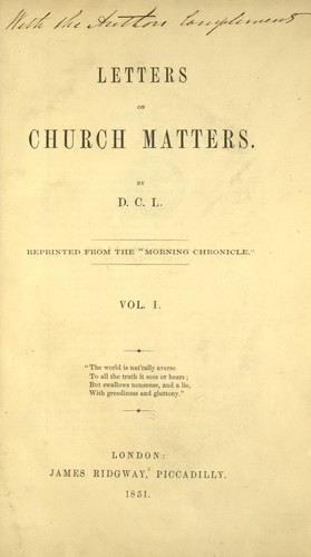 Letters on church matters /cby D.C.L.