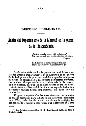 Anales del Departamento de la libertad en la guerra de la independencia