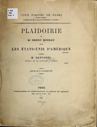 Plaidoirie de me Henry Moreau pour les États-Unis d'Amérique, appelants, contre m. Battarel, syndic de la faillite L. Arman, intimé