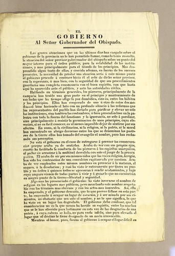 El gobierno al señor gobernador del Obispado