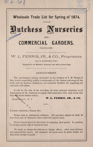 Wholesale trade list for spring of 1874