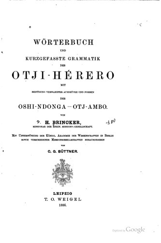 Wörterbuch und kurzgefasste grammatik des otji-hérero