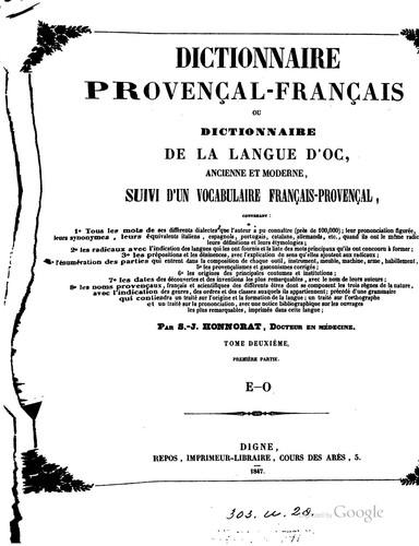 Dictionnaire provençal-français; ou, Dictionnaire de la langue d'oc ...