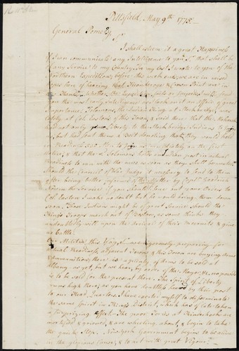 Letter to Gen. Seth Pomeroy about Ticonderoga, Stockbridge Indians, and Benedict Arnold's recruits
