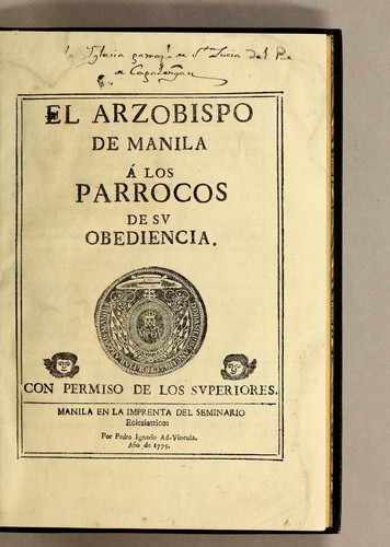 El arzobispo de Manila á los parrocos de su obediencia