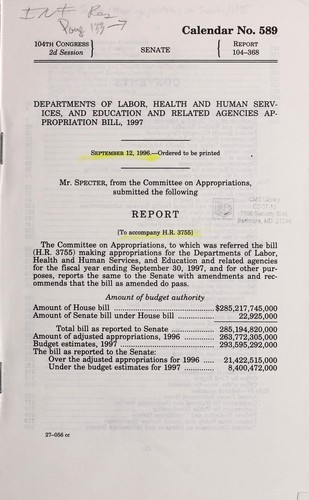 Departments of Labor, Health and Human Services, and Education, and related agencies appropriation bill, 1997