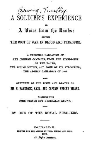 A Soldier's Experience: Or, A Voice from the Ranks ... A Personal Narrative of the Crimean ...